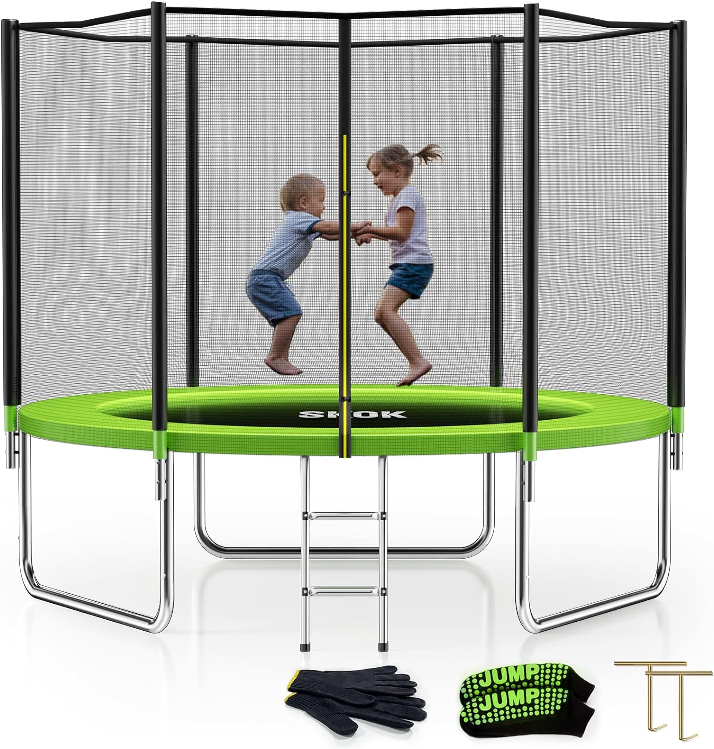 SKOK 10FT Trampoline for Adults and Kids,400 lbs Capacity Heavy Duty Recreational Trampoline with Enclosure ,Ladder