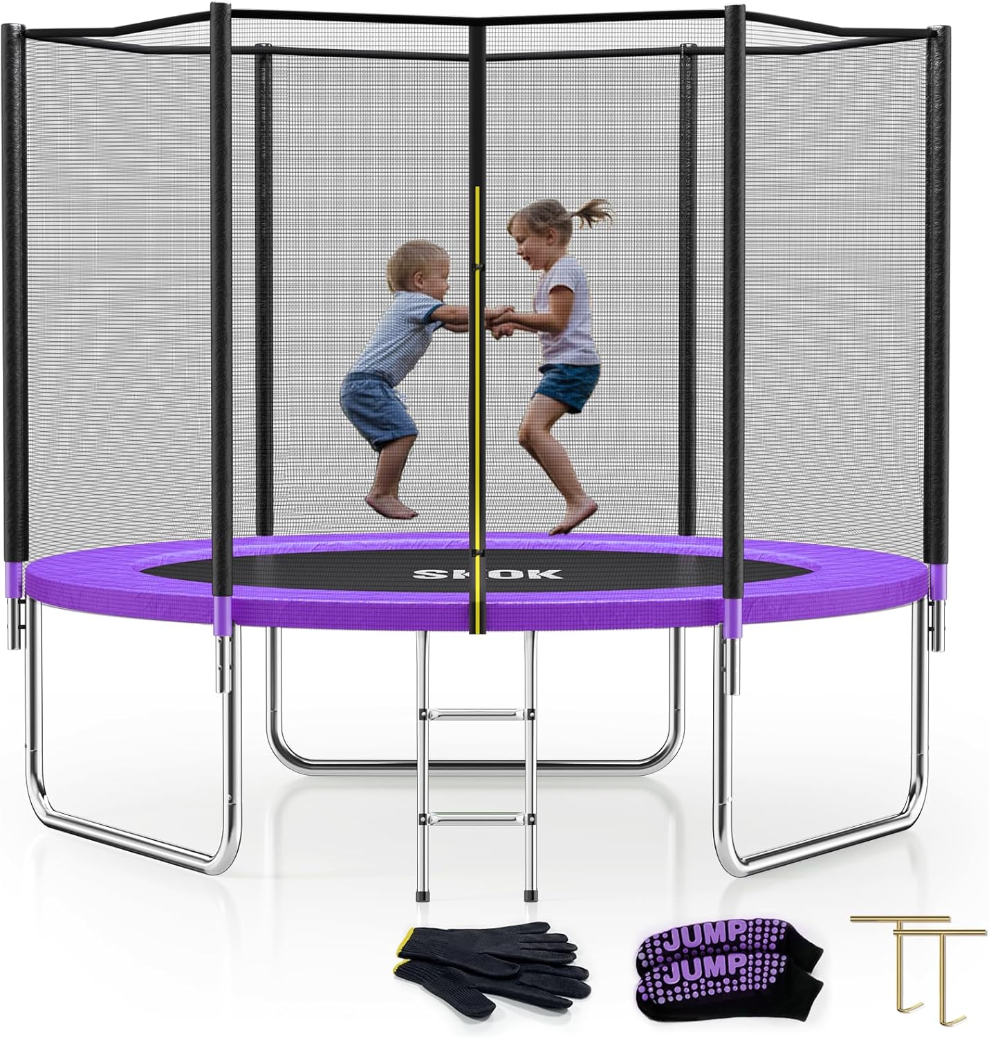 SKOK 10FT Trampoline with 600LBS Capacity and Ladder for Kids&Adults, Waterproof and Heavy Duty, Outdoor/Indoor, Purple