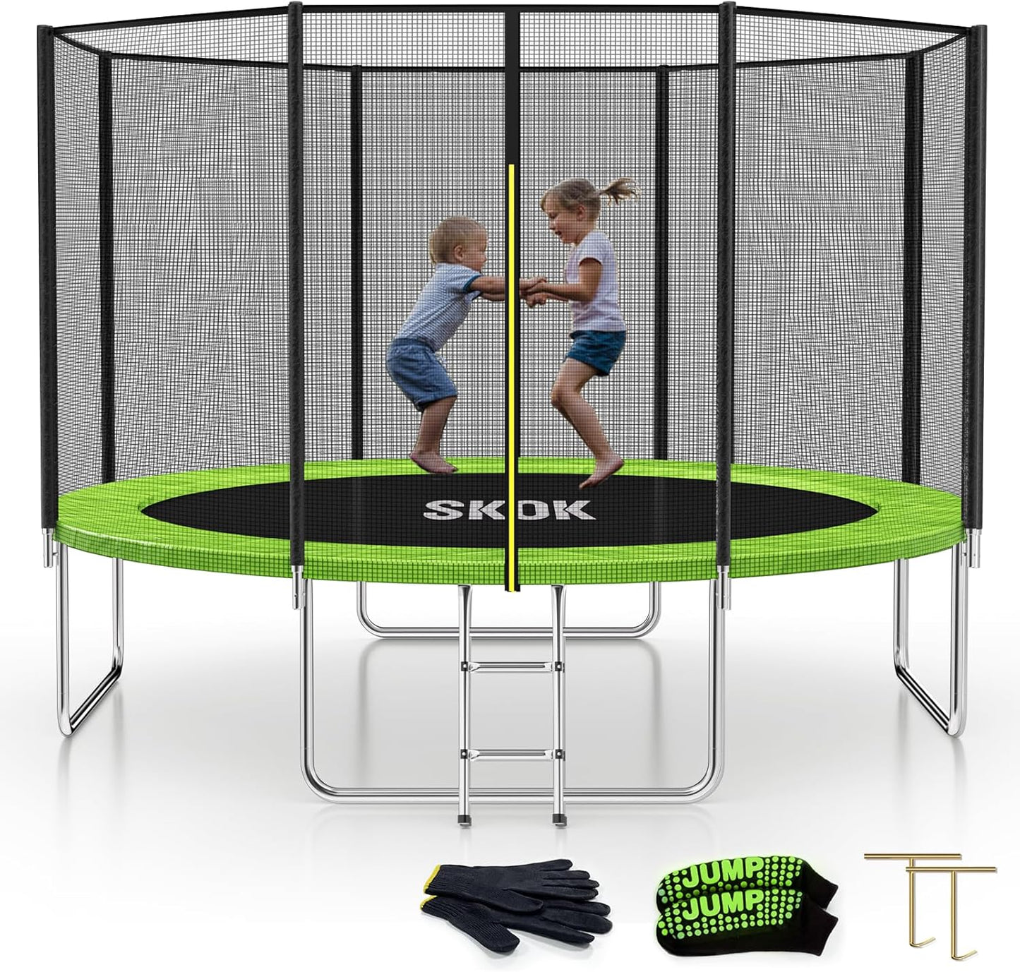 SKOK 12FT Trampoline for Adults and Kids,400 lbs Capacity Heavy Duty Recreational Trampoline with Enclosure ,Ladder