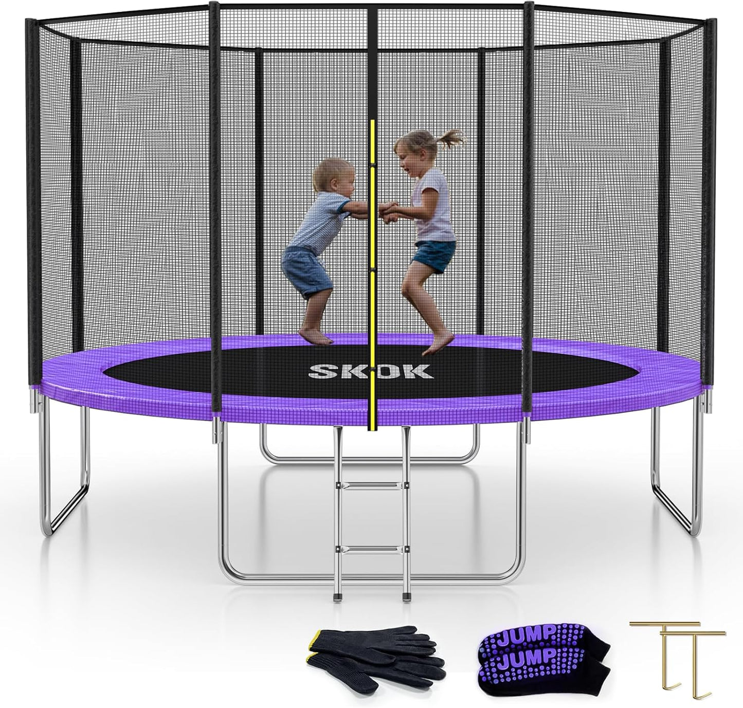 SKOK 12FT Trampoline with 800LBS Capacity and Ladder for Kids&Adults, Waterproof and Heavy Duty, Outdoor/Indoor, Purple