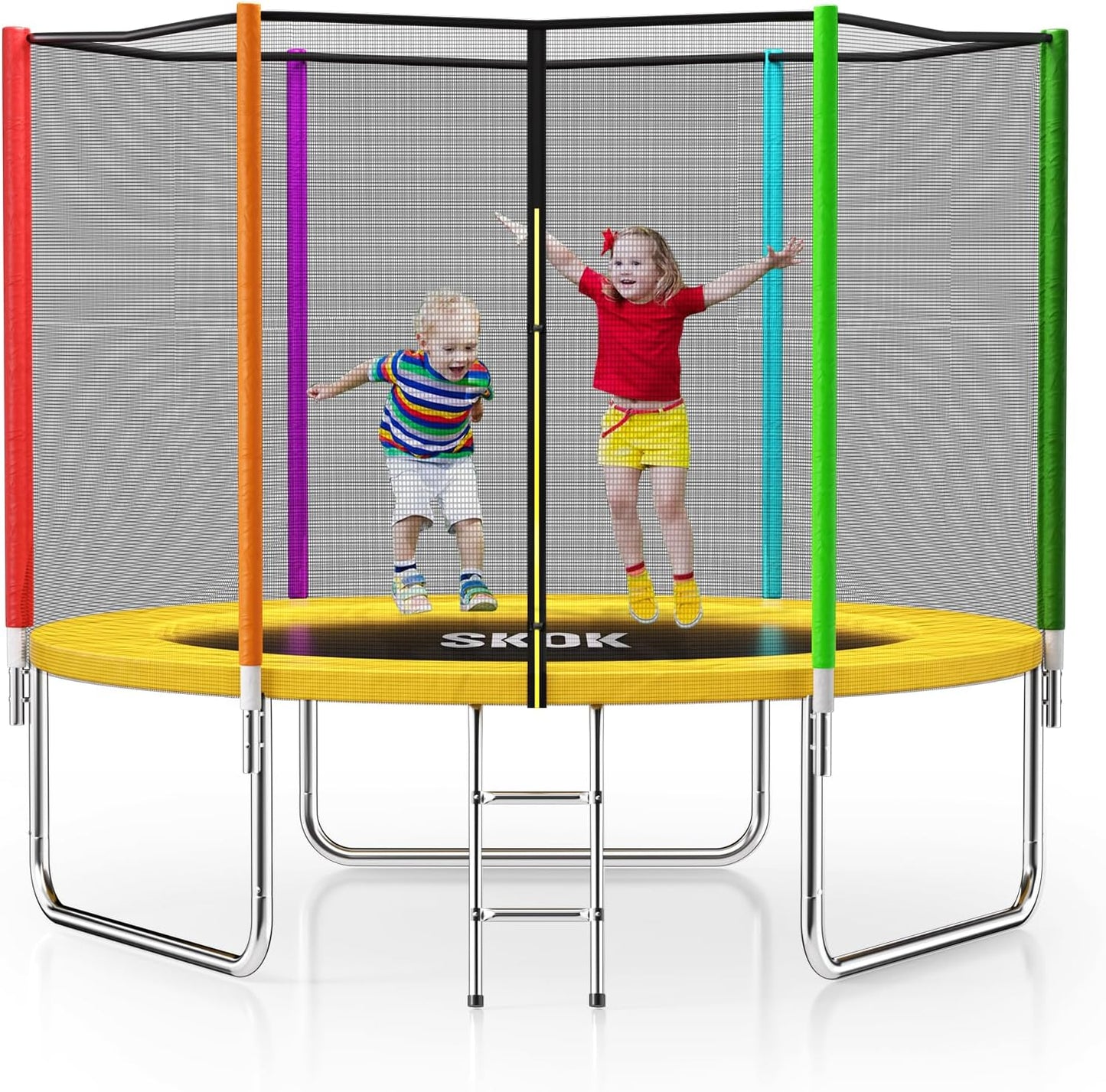 SKOK 12FT Trampoline with 1200LBS Capacity and Ladder for Kids&Adults, Waterproof and Heavy Duty, Outdoor/Indoor, Colorful