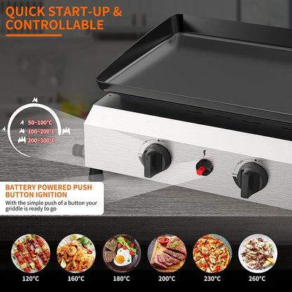 Portable Flat Top Gas Grill with Side Shelves