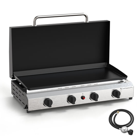 FLARO 30" 4-Burner Propane Griddle, 60000BTU Flat Top Gas Grill with Lid, Outdoor Bbq Camping Griddle, Silver