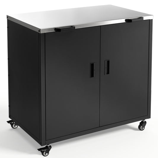 FLARO Outdoor Grill Cart with Storage Cabinet and Rolling Wheels, Mobile BBQ Prep Table for Patio, Black