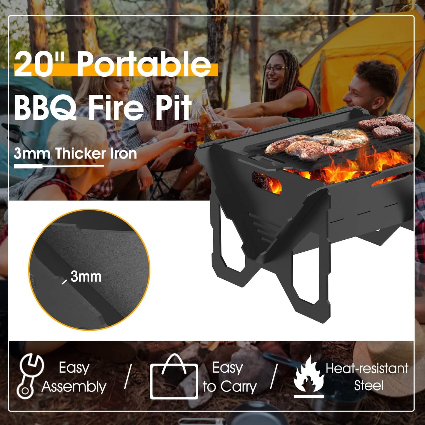 20in 2-in-1 Portable Firepit