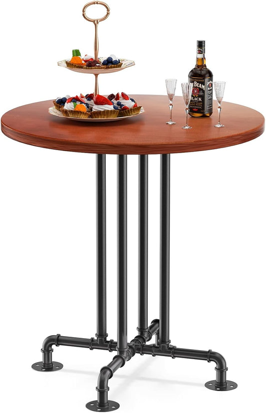 SKOK 23.6 inch Bistro Round Bar Pub Table with Metal Base&Wood Top, Reddish Brown