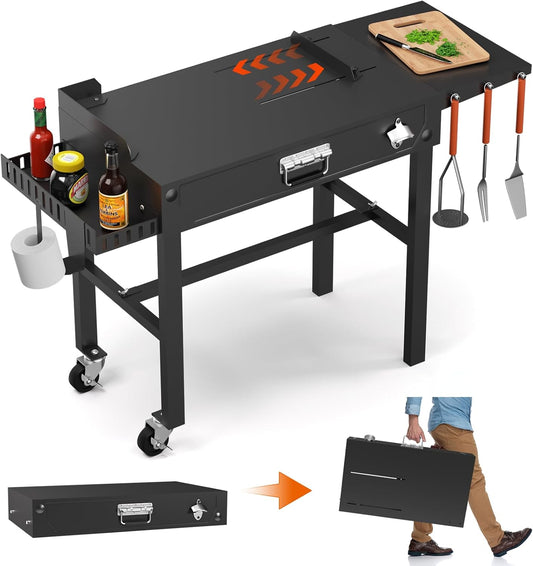 SKOK Portable Outdoor 31" W x 17" D Folding & Adjustable Grill Table, Large Space Suitable for 17"/22"/32" Griddle