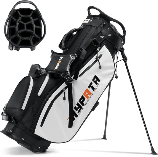 SKOK 14-Slot Stand Golf Bag with Waterproof Fabric and 8 Pockets, Black, 14 Slots, PU Leather