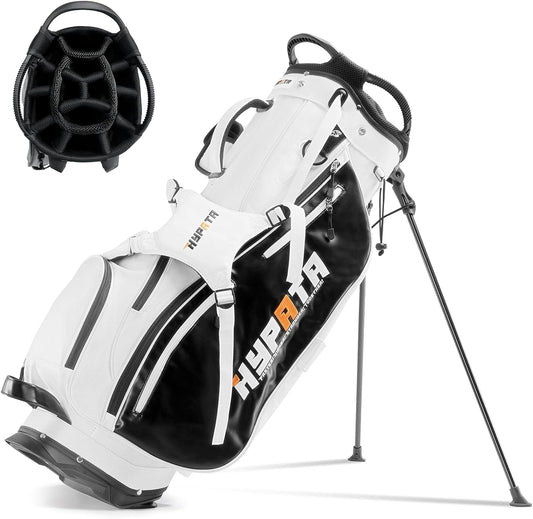 SKOK 14-Slot Stand Golf Bag with Waterproof Fabric and 8 Pockets, White, 14 Slots, PU Leather