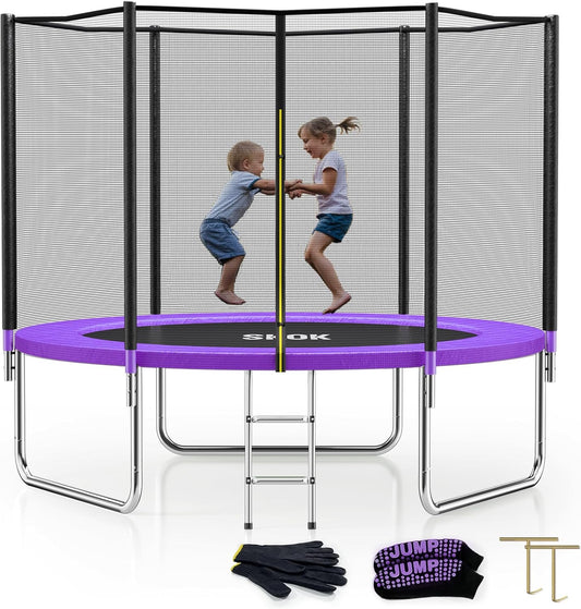 SKOK 10FT Trampoline with 600LBS Capacity and Ladder for Kids&Adults, Waterproof and Heavy Duty, Outdoor/Indoor, Purple