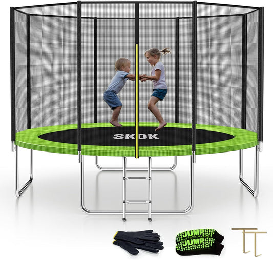 SKOK 12FT Trampoline for Adults and Kids,400 lbs Capacity Heavy Duty Recreational Trampoline with Enclosure ,Ladder
