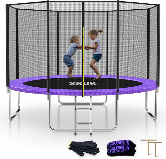 SKOK 12FT Trampoline with 800LBS Capacity and Ladder for Kids&Adults, Waterproof and Heavy Duty, Outdoor/Indoor, Purple
