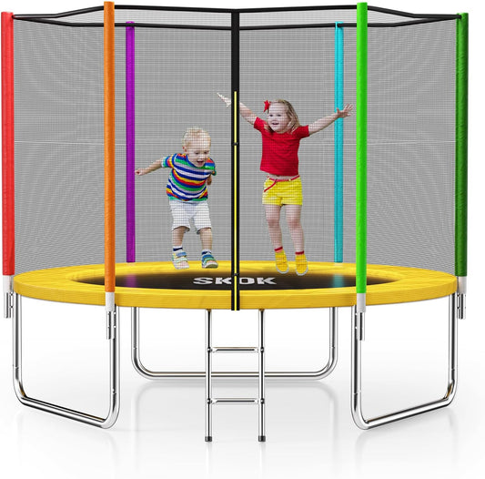 SKOK 10FT Trampoline with 1000LBS Capacity and Ladder for Kids&Adults, Waterproof and Heavy Duty, Outdoor/Indoor, Colorful