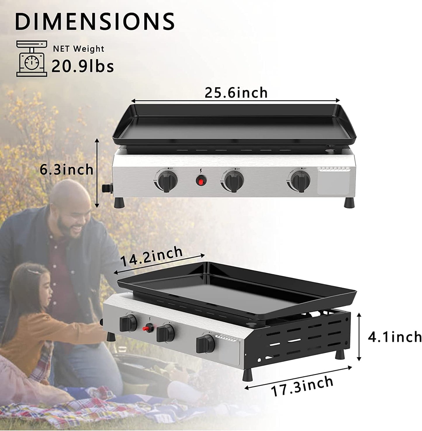 Portable Flat Top Gas Grill with Side Shelves