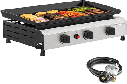 Portable Flat Top Gas Grill with Side Shelves