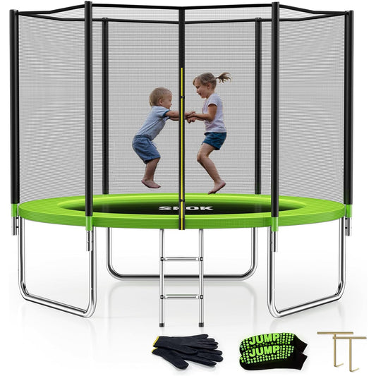 SKOK 8FT Trampoline for Adults and Kids,400 lbs Capacity Heavy Duty Recreational Trampoline with Enclosure ,Ladder