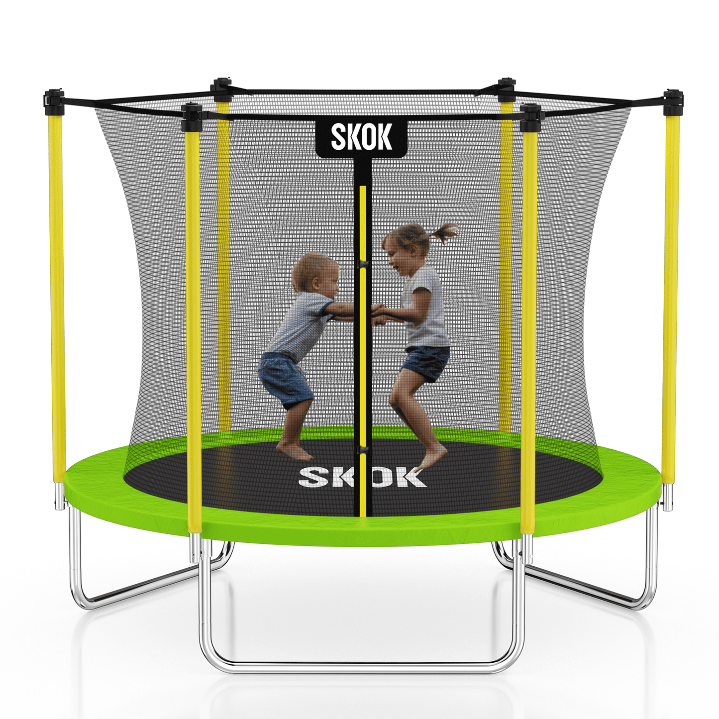 SKOK 8FT Trampoline for Kids and Adults,800LBS Weight Capacity Recreational Trampoline with Safety Enclosure Net