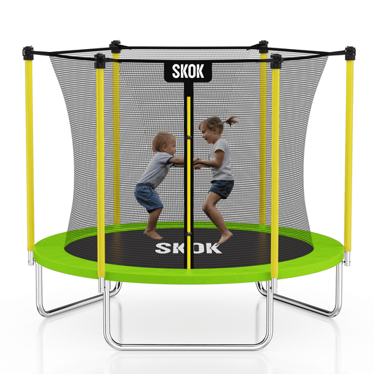 SKOK 8FT Trampoline for Kids and Adults,800LBS Weight Capacity Recreational Trampoline with Safety Enclosure Net