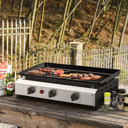 Portable Flat Top Gas Grill with Side Shelves